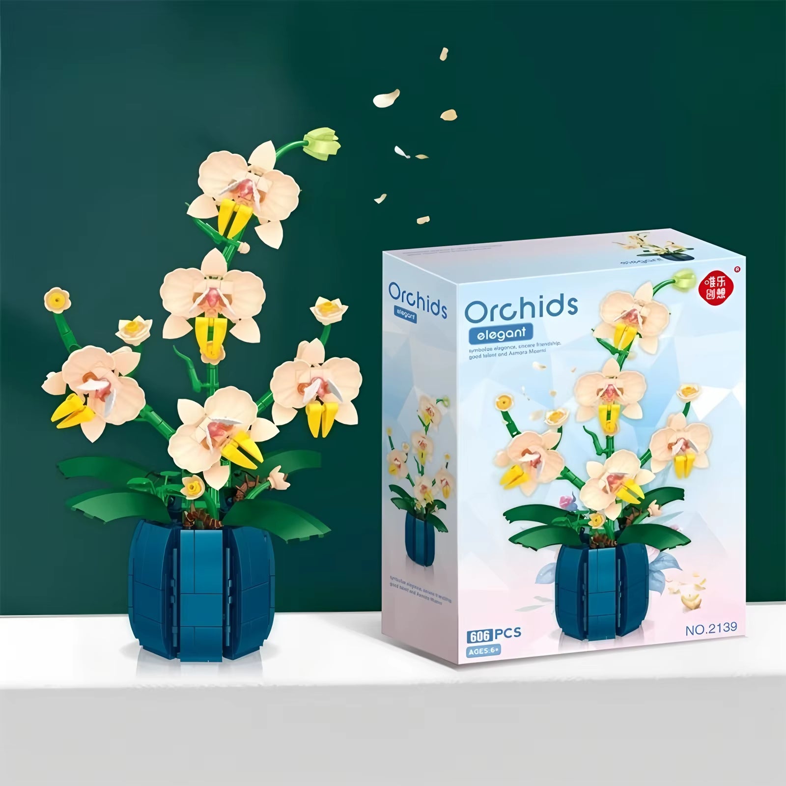 Orchid Building Blocks Flowers, Home Décor Accessory for Adults, Botanical Collection, Valentines Day Gift Idea (606 Pcs)