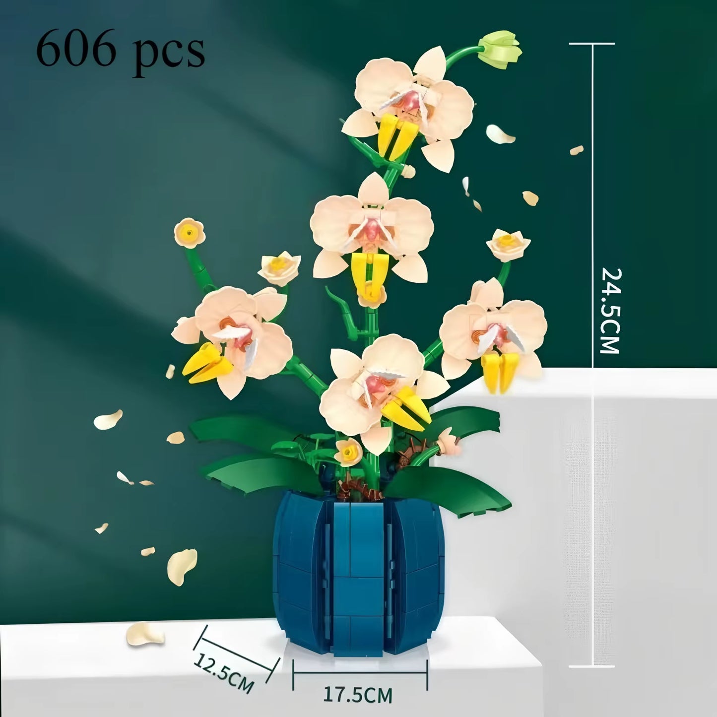 Orchid Building Blocks Flowers, Home Décor Accessory for Adults, Botanical Collection, Valentines Day Gift Idea (606 Pcs)