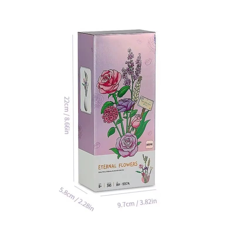 Flower Bouquet Mini Pink Rose Lavender 547Pcs Building Block Sets Creative Home Decor Toys Kits Aniversary Gifts with Box
