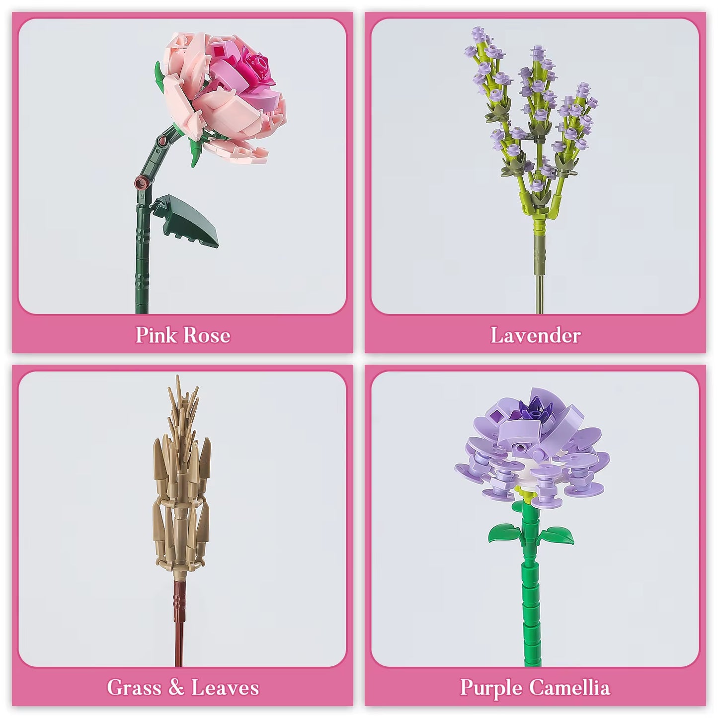 Flower Bouquet Mini Pink Rose Lavender 547Pcs Building Block Sets Creative Home Decor Toys Kits Aniversary Gifts with Box