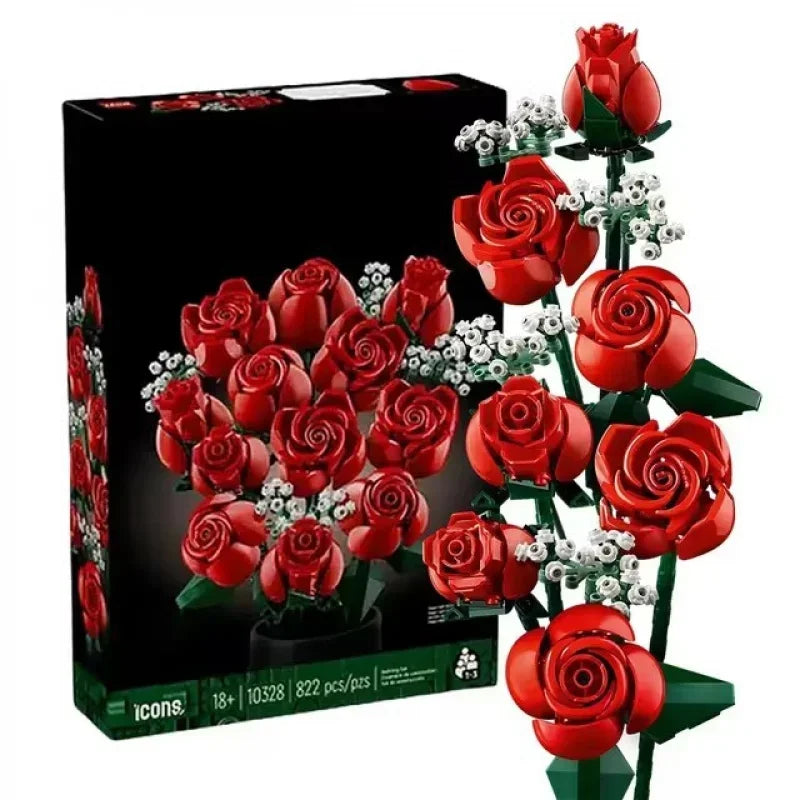 Compatible with Lego Bouquet Building Blocks New Assembled Ornaments Preserved Fresh Flower Valentine'S Day Toys Roses10328